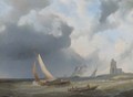 Sailingvessels on choppy water by a coast - Pieter Hendrik Thomas