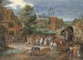 A village kermesse with a horse-drawn cart in the foreground - Pieter Gysels