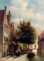 Shops along a sunlit canal - Pieter Gerard Vertin