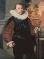 Portrait of Cornelis Jorisz. Roodhoorn (1564-1599), three-quarter-length, in a black slashed doublet with brown sleeves and a ruff - Pieter Pietersz