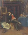 Reading in the artists studio - Pieter Oyens