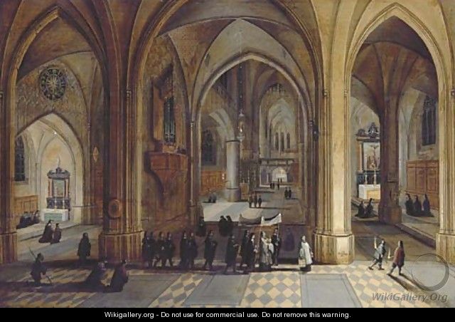 The interior of a Gothic cathedral with a procession - Peeter, the Younger Neeffs