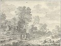 Two peasants reclining on a bank by a road, three travellers and two carts seen beyond - Pieter de Molyn