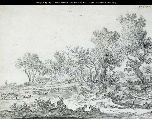 An extensive wooded landscape with a shepherd and his flock - Pieter de Molyn