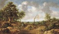 A wooded landscape with travellers in wagons on a path - Pieter de Molyn