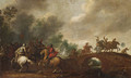 A Cavalry Skirmish on the outskirts of a Wood by a Bridge - Pieter Meulener