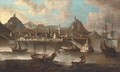 Mediterranean galeasses and an English man-o'war off a fortified Levantine port - Peter van den Velde