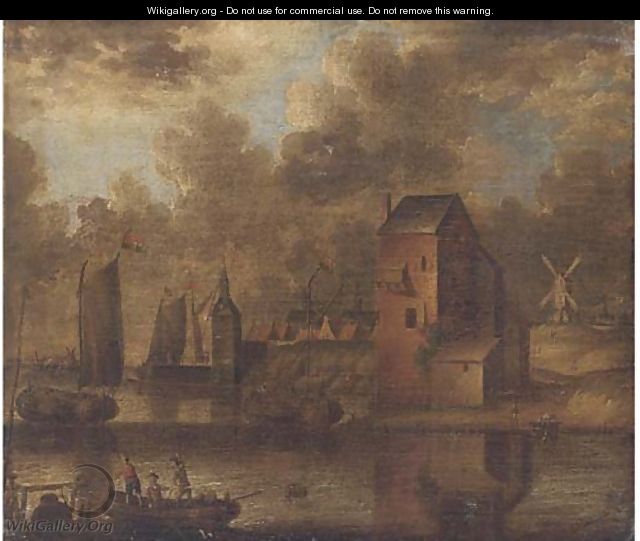 A riverside town with shipping - Peter van den Velde