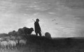 A shepherd in a landscape at dusk - Pieter Stortenbeker