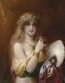 A Young Beauty holding a Fan - Pierre Oliver Joseph Coomans