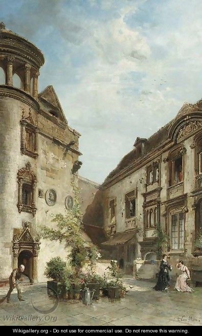 Elegant ladies in a cour carre - Pierre-Henri-Theodore Tetar van Elven
