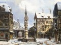 Winter a gothic fountain in a German town - Pierre-Henri-Theodore Tetar van Elven