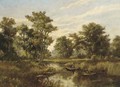 An angler on a quiet stretch of the river - Pierre Ernest Prins