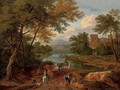 A wooded river landscape with travellers on a track, a house beyond - Pieter Bout