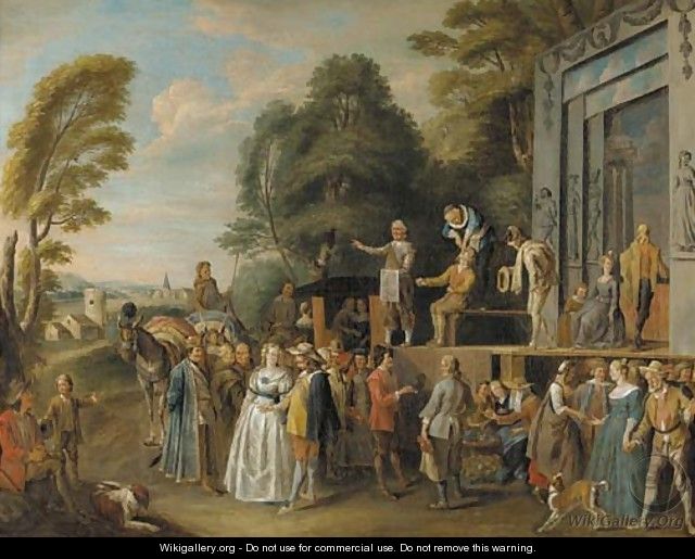 The Charlatans an outdoor theater with a quack doctor and an audience of gentry, monks and townsfolk - Pieter Angellis