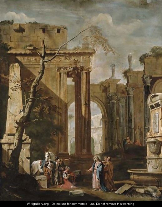 Christ and the Centurion in a ruined temple - Pieter Casteels III
