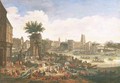 A capriccio of a port with numerous figures and shipping - Pieter Casteels
