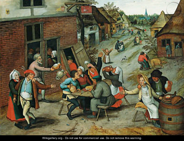 Villagers merrymaking outside the Swan Inn - Pieter The Younger Brueghel