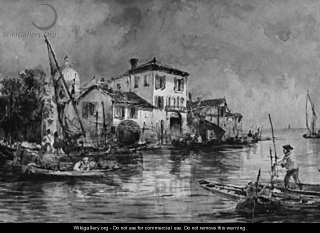 Figures In Fishing Boats On A Venetian Canal - Thomas Bush Hardy