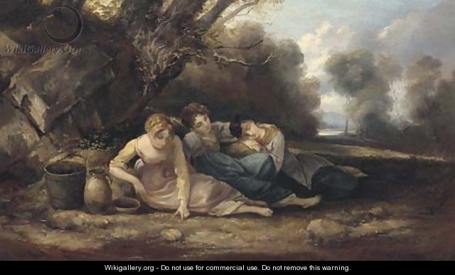 Three girls resting in a landscape - Thomas Barker of Bath