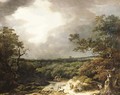 A stormy wooded landscape with faggot gatherers by a river - Thomas Barker of Bath