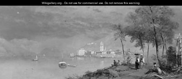 Figures On A Track Before An Italian Lake - Thomas Charles Leeson Rowbotham