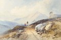 Highland figures on a track in a mountainous landscape - Thomas Charles Leeson Rowbotham