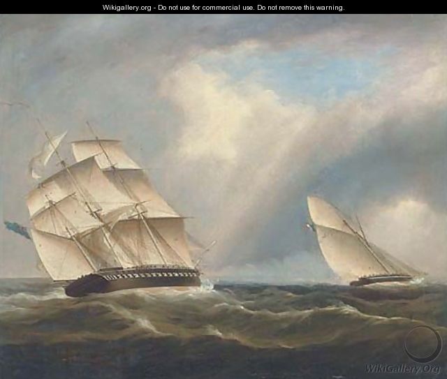 A frigate of the Royal Navy pursuing a French naval sloop - Thomas Buttersworth