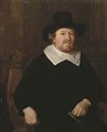 Portrait of a gentleman, three-quarter-length, in a black costume with white collar and black hat - Thomas De Keyser
