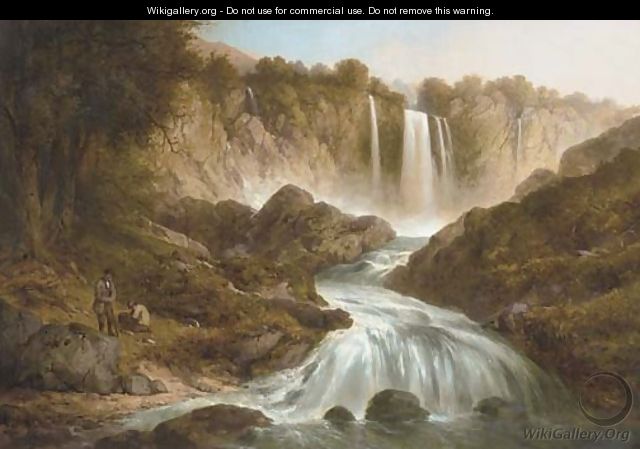 Anglers by a waterfall - Thomas Creswick