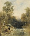 An angler on the bank of a rocky river - Thomas Creswick
