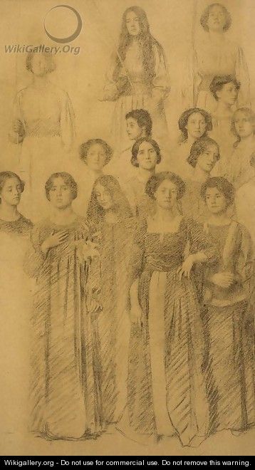 A study of female figures, one holding a lily - Thomas Cooper Gotch