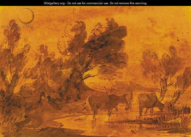 Cattle watering in a wooded landscape - Thomas Gainsborough