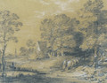 A wooded landscape with a shepherd and his flock fording a stream, a cottage beyond - Thomas Gainsborough