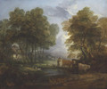 A wooded landscape with a herdsman, cows and sheep near a pool - Thomas Gainsborough