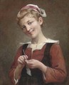 A young girl knitting - Theophile Louis Deyrolle