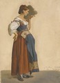 An Italian woman in local costume in profile to the right - Theodor Leopold Weller