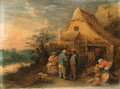 Peasants drinking and smoking outside farms - Theobald Michau