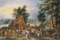 A village scene with peasants at work - Theobald Michau