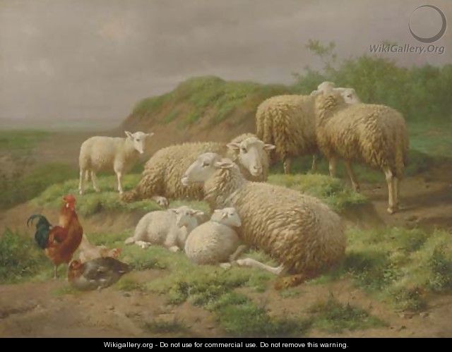 Sheep and Roosters in a Pasture - Theo van Sluys