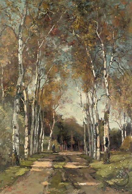 A birch-lined lane - Theophile De Bock