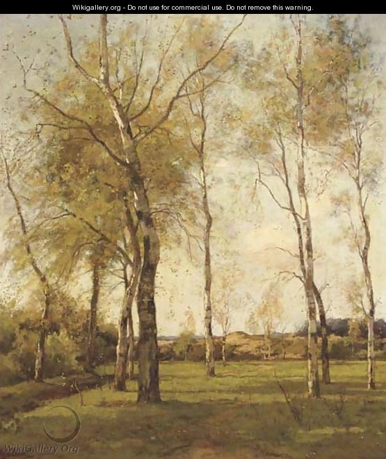 Schaapskooi - October birch trees by the dunes in autumn - Theophile Emile Achille De Bock