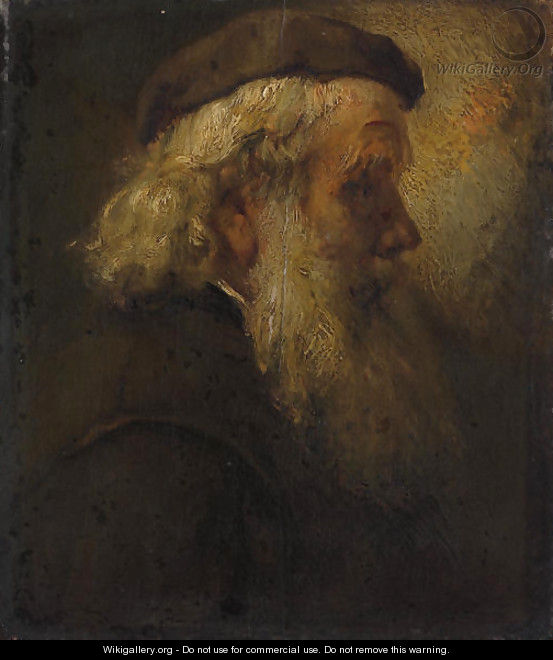 A bearded man, bust-length, in profile, in a cap - (after) Harmenszoon Van Rijn Rembrandt
