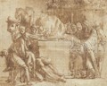 A pagan sacrifice with figures bringing rams to an altar - (after) Raphael (Raffaello Sanzio of Urbino)