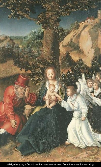 The Holy Family with angels in a landscape - (after) Lucas The Elder Cranach