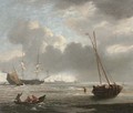 Two Dutch men-o'war anchored offshore amidst small craft - (after) Willem Van De, The Younger Velde