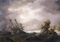 An English threemaster foundering in a gale off a rocky coast - (after) Willem Van De, The Younger Velde