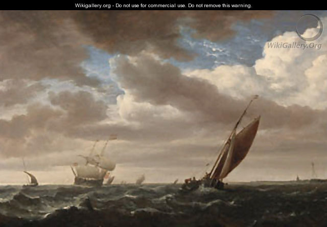 A kaag and other shipping in a fresh breeze - (after) Willem Van De, The Younger Velde
