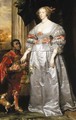 Portrait of a lady, full-length, in a white satin dress, a liveried page-boy holding a bowl of roses at her side - (after) Dyck, Sir Anthony van