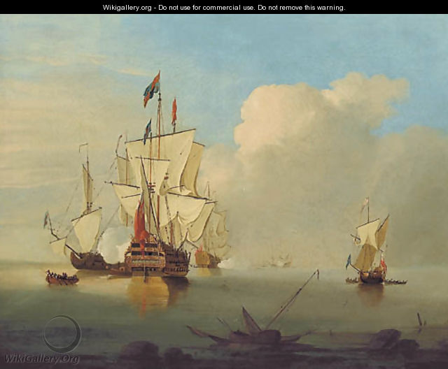 A first rate ship firing a signal gun - Thomas Leemans
